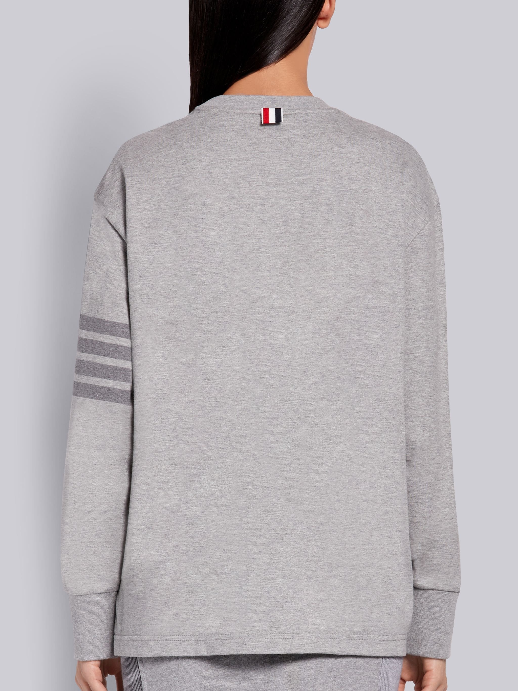 Light Grey Cotton Jersey Long Sleeve Tonal 4-Bar Rugby T-shirt - 3