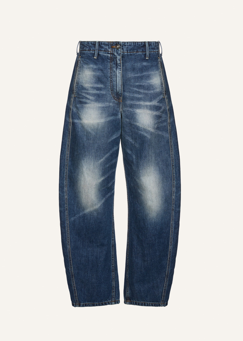 Wide-leg faded denim pants in light blue 1