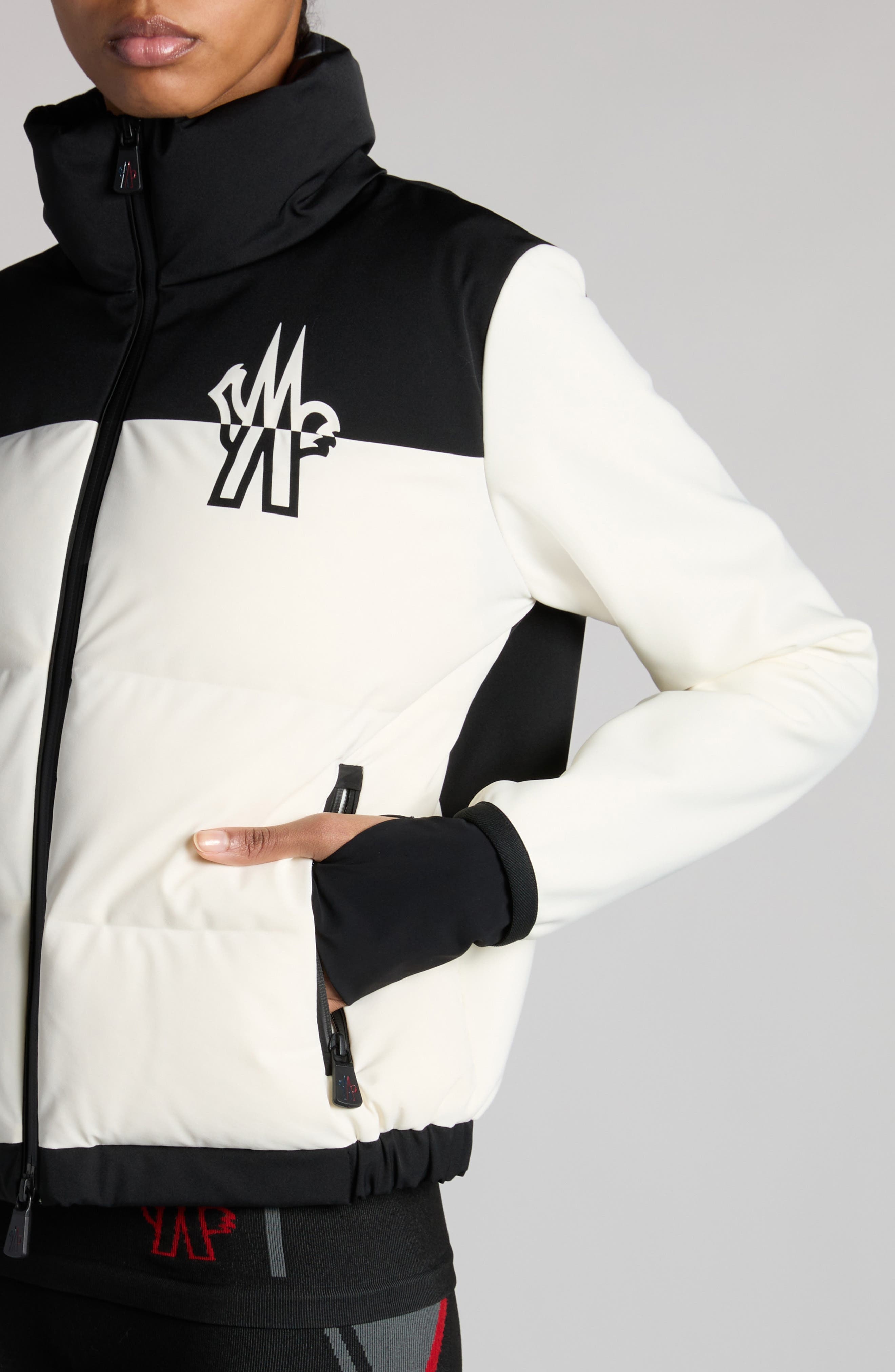 Moncler Grenoble Colorblock Quilted Down & Fleece Cardigan in White at Nordstrom - 5