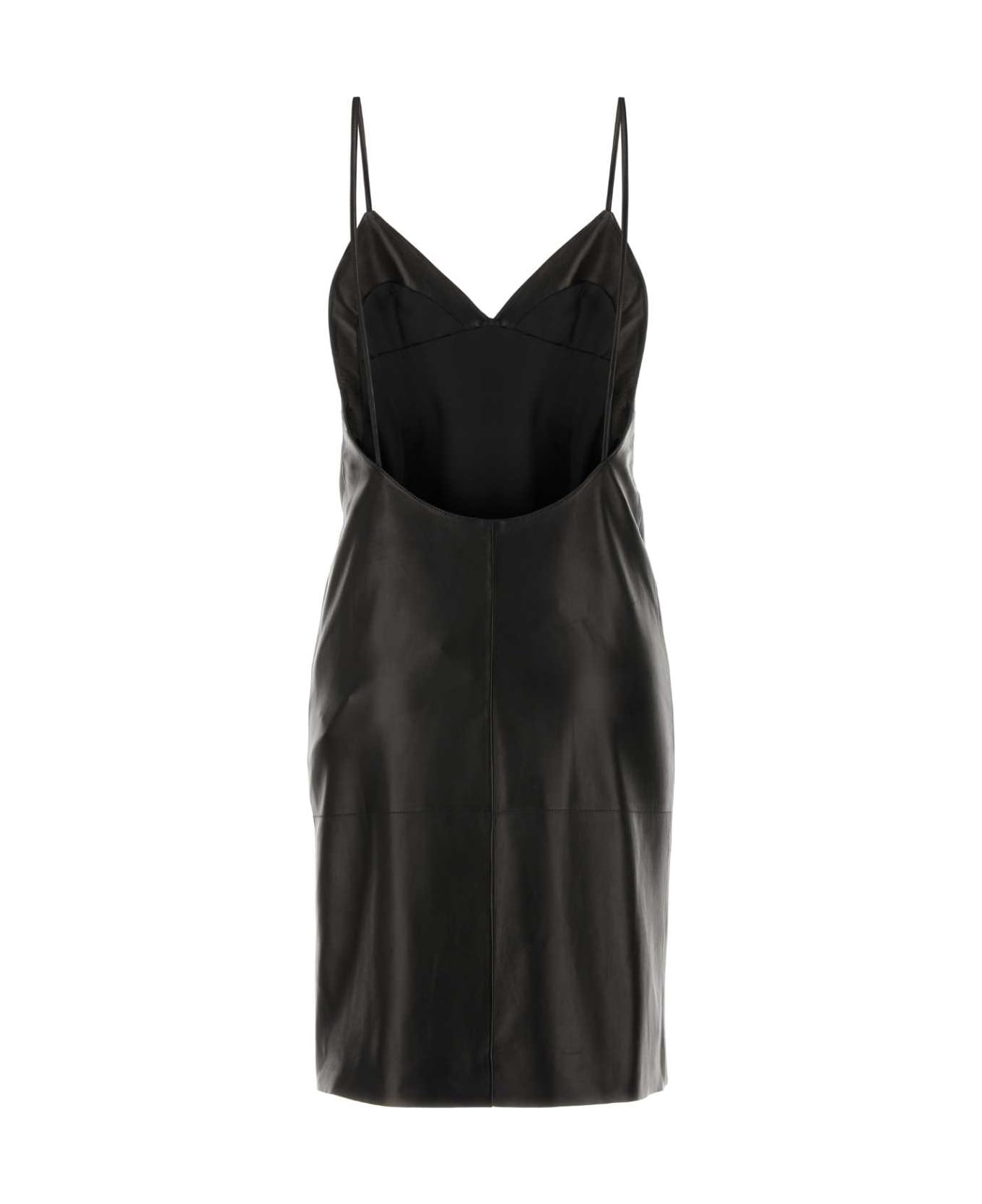 Black Leather Slip Dress - 2