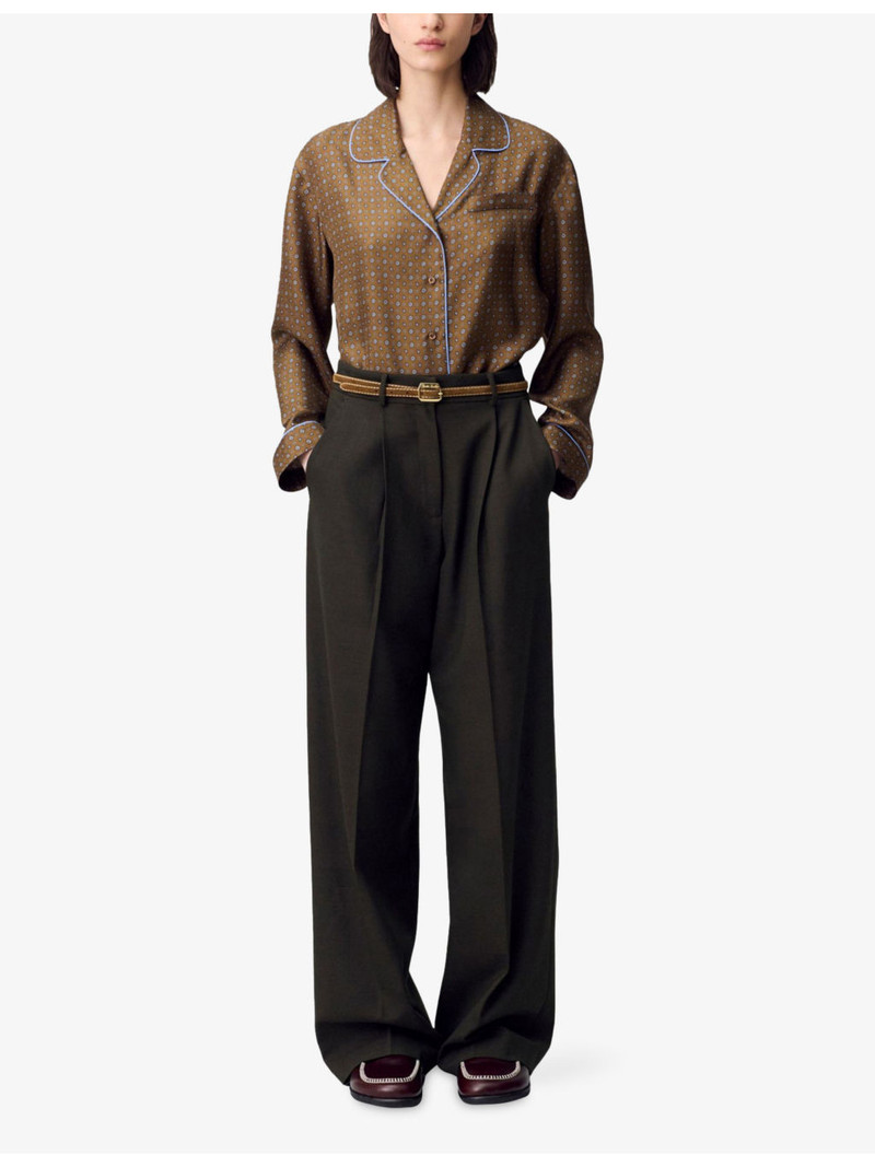 Claudie Pierlot Collared Graphic-Print Silk Shirt outlook