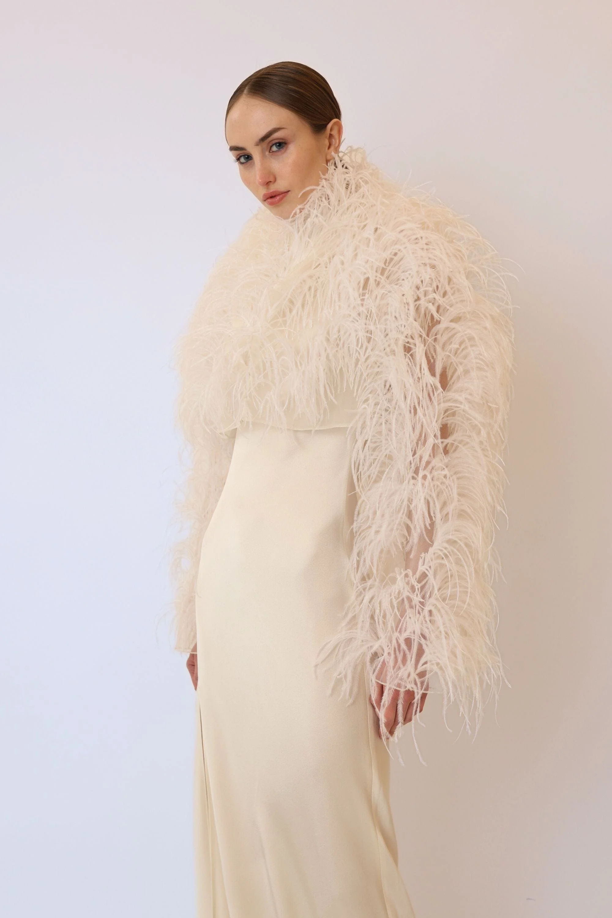 Marbled Feathers Cropped Jacket - 1