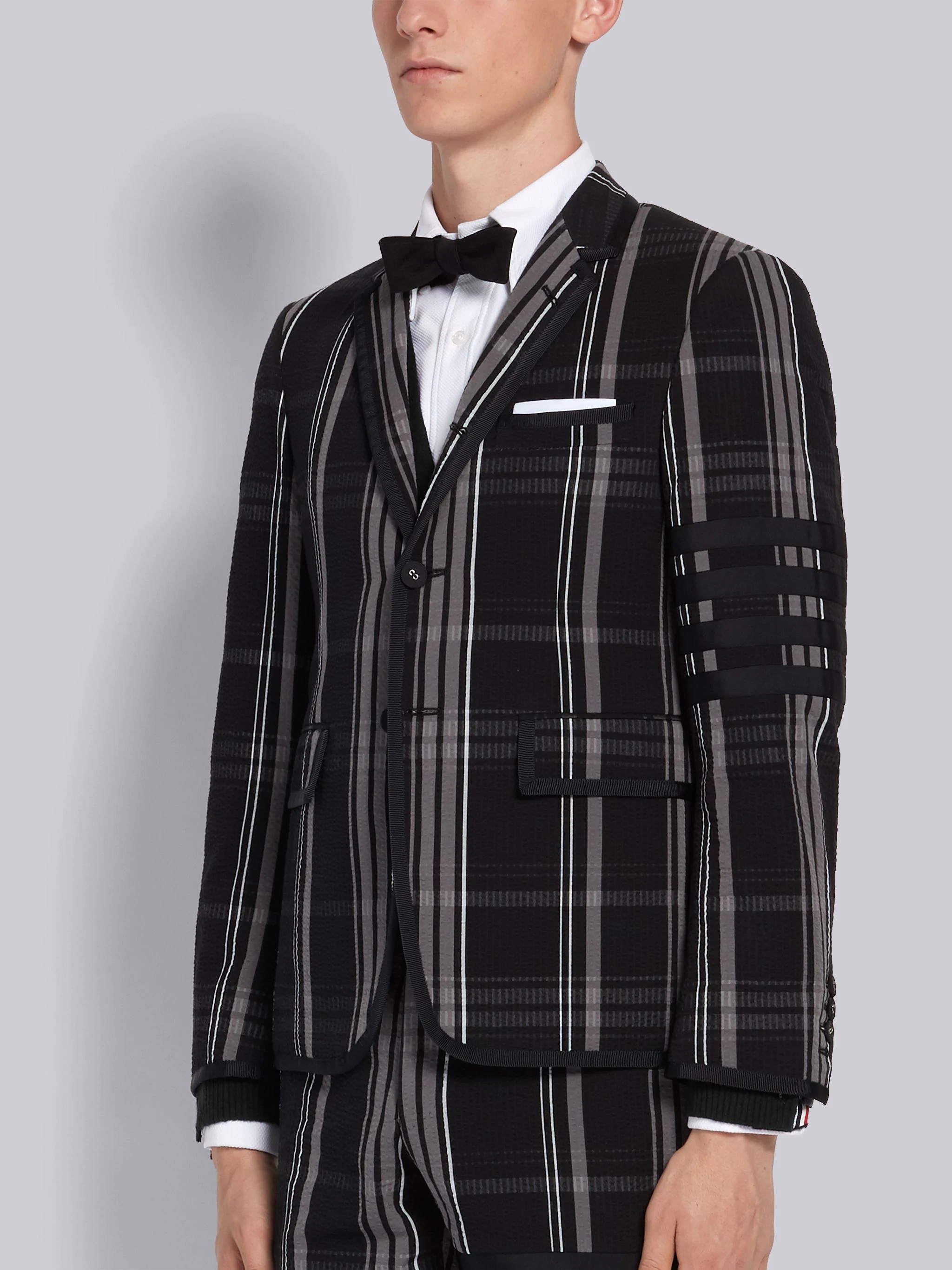 Black Plaid Seersucker Classic 4-bar Sport Coat - 2