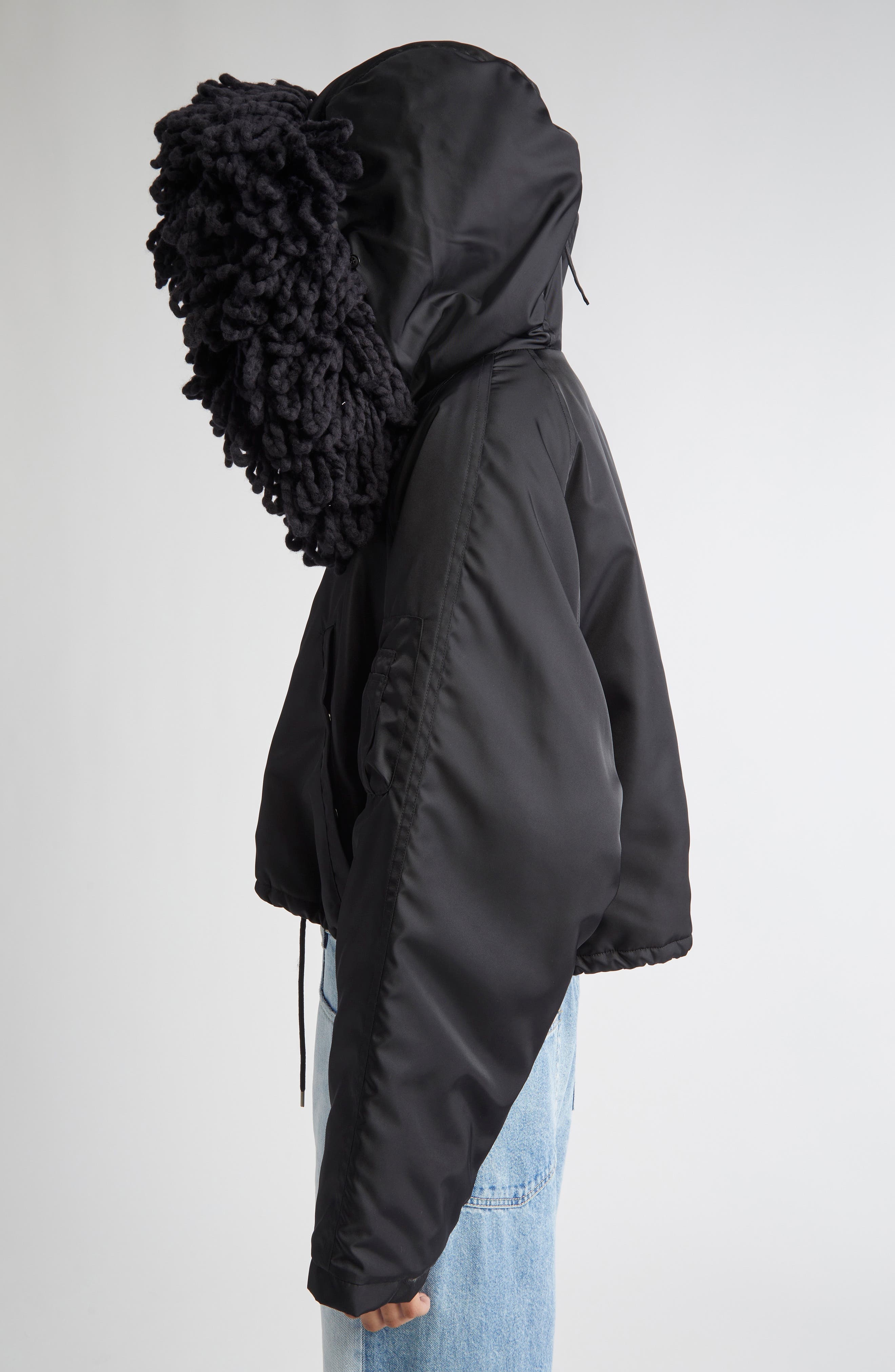 Stella McCartney Knit Collar Crop Coat in Black at Nordstrom - 3