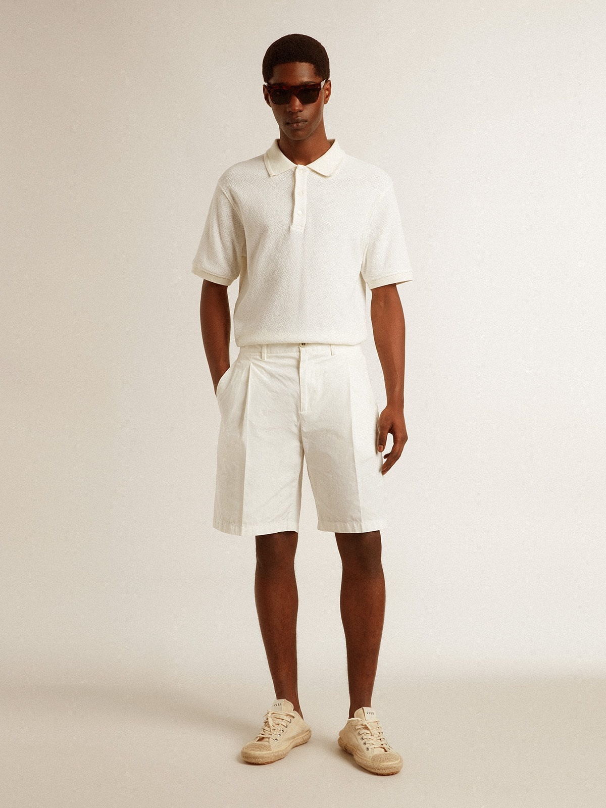 Bermuda shorts in white cotton poplin - 3