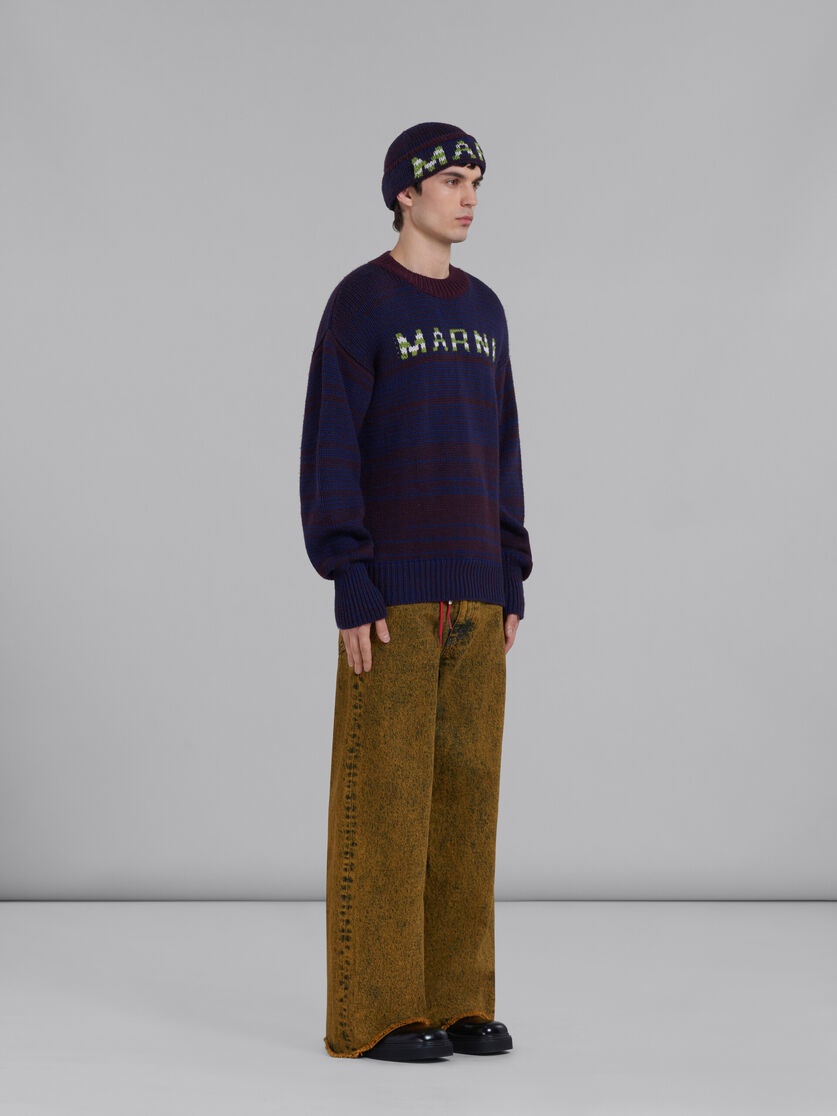 BROWN MOULINÉ JUMPER WITH STRIPED LOGO - 5