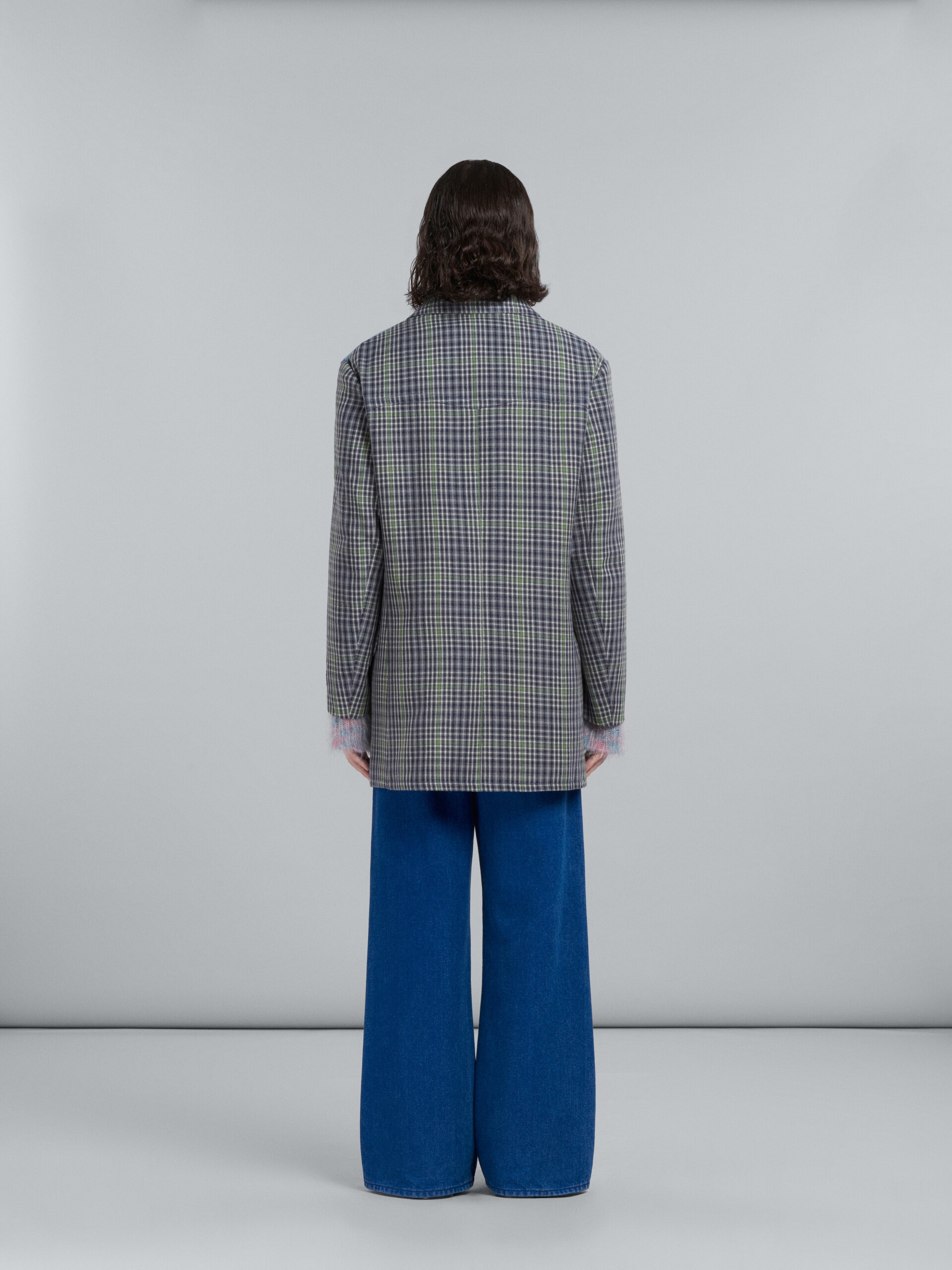 DOUBLE-BREASTED COAT IN GREY CHEQUERED WOOL - 3