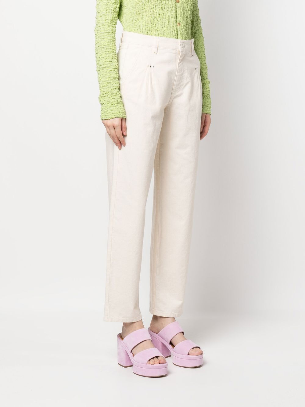 pintuck-detail tapered jeans - 3