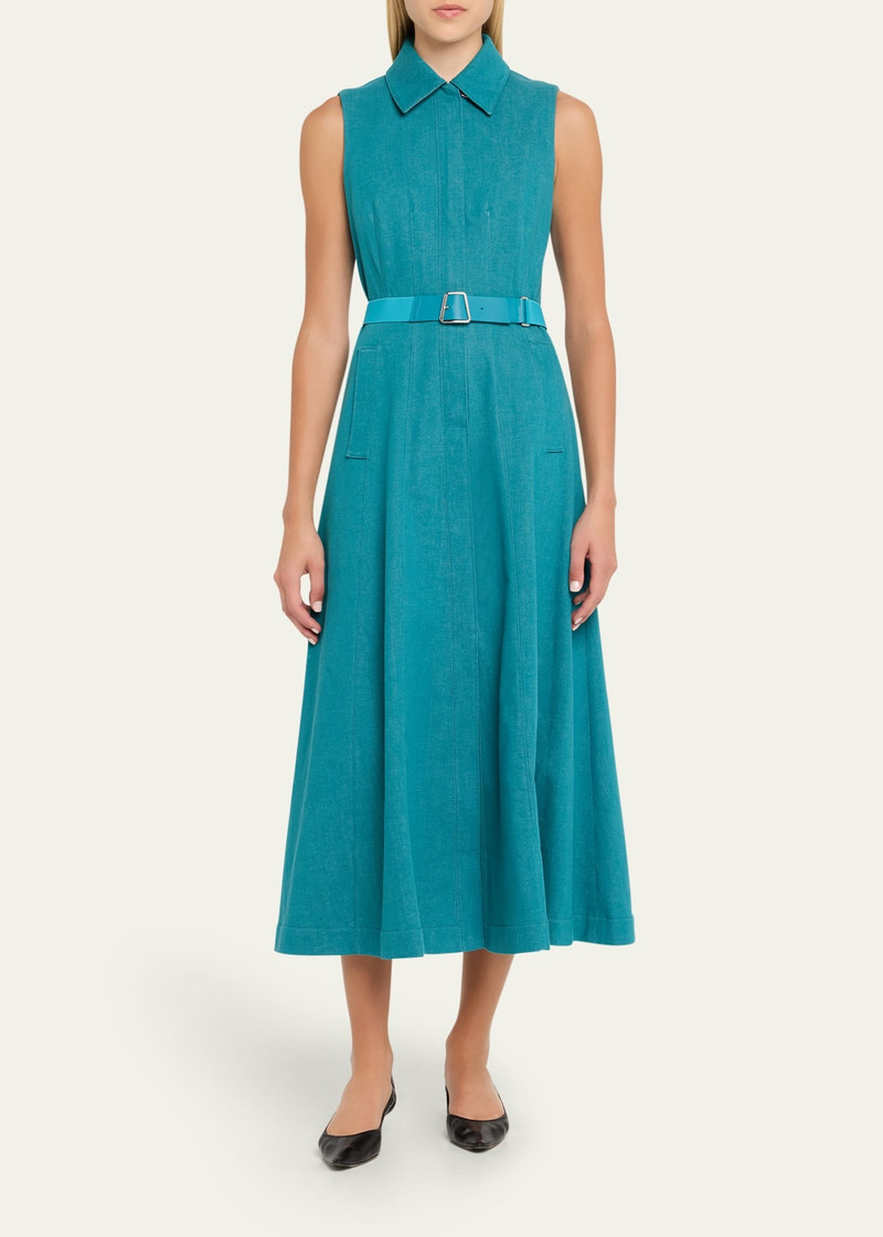 AKRIS Sleeveless Belted Denim Midi Shirtdress outlook