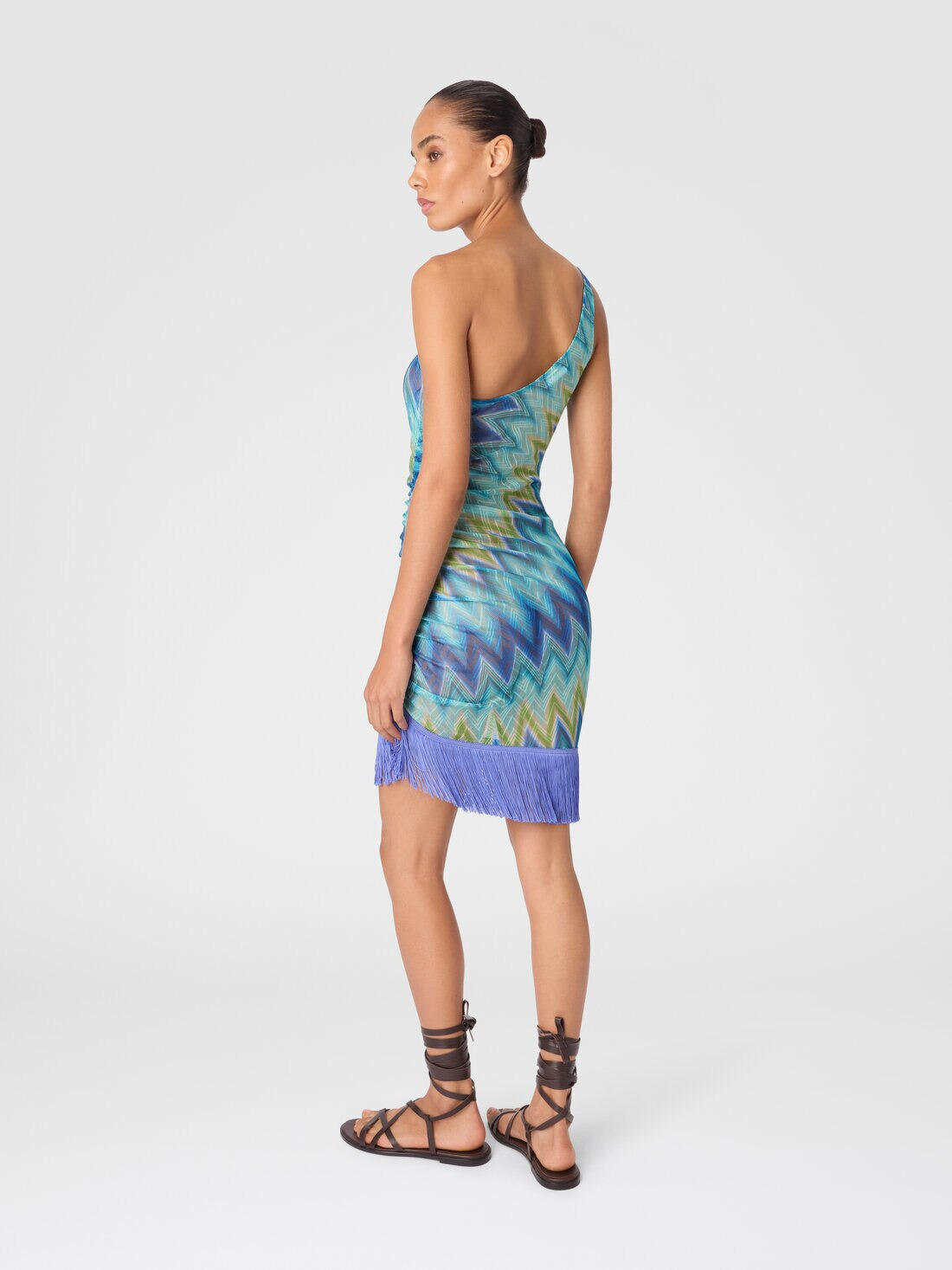 One-Shoulder Cover-Up with Fringes and Faded Stripes - 3