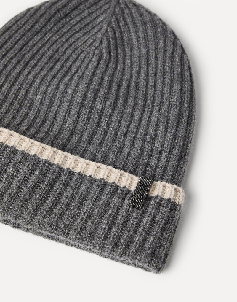 Brunello Cucinelli Cashmere English rib knit beanie with monili outlook