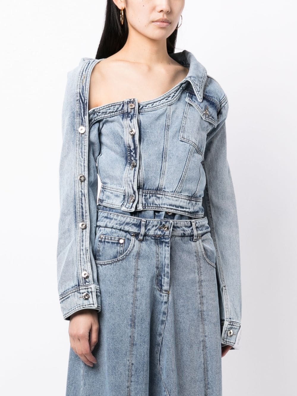 asymmetric-neck denim jacket - 3