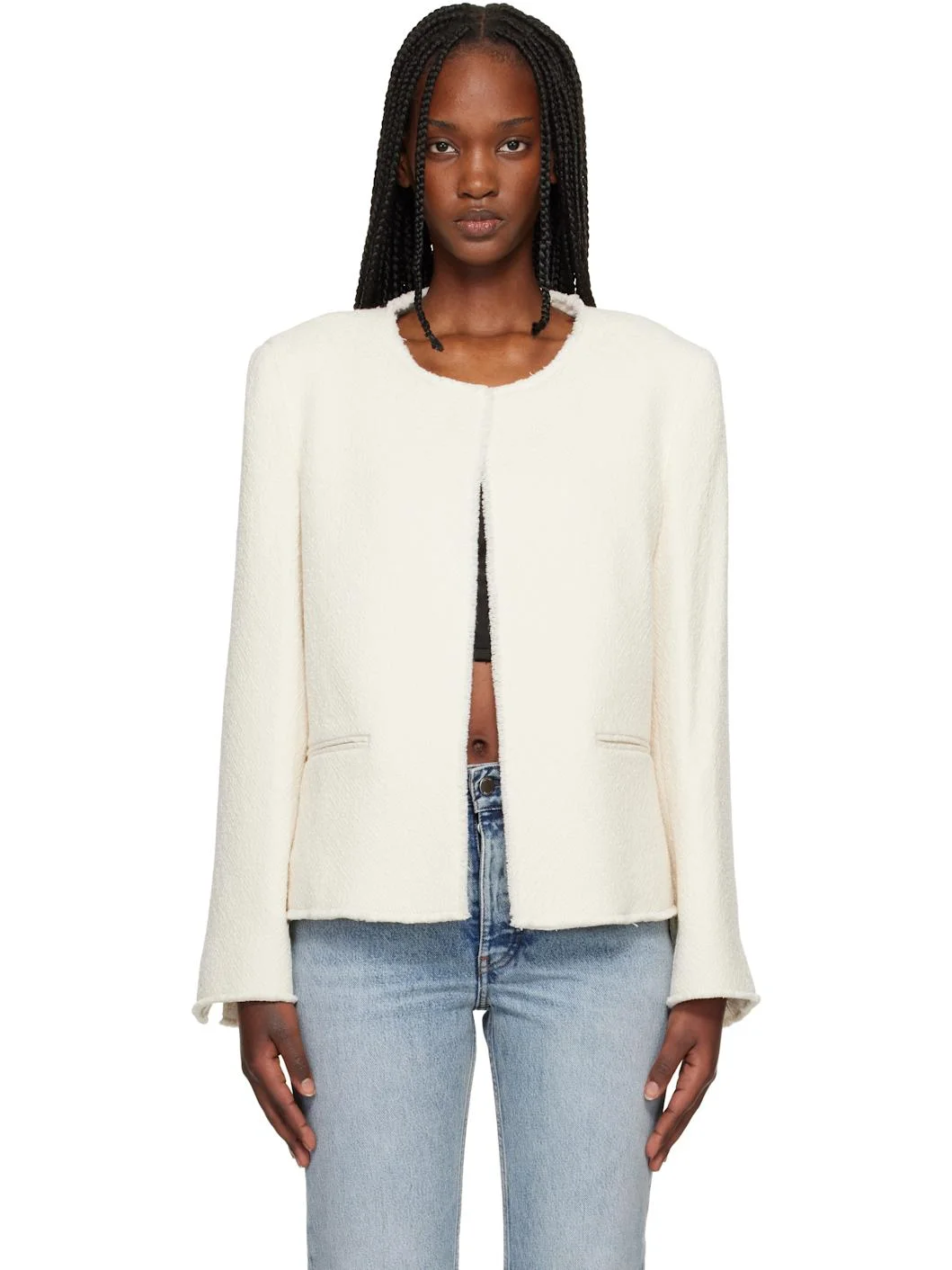 Off-White Open-Front Bouclé Blazer - 1