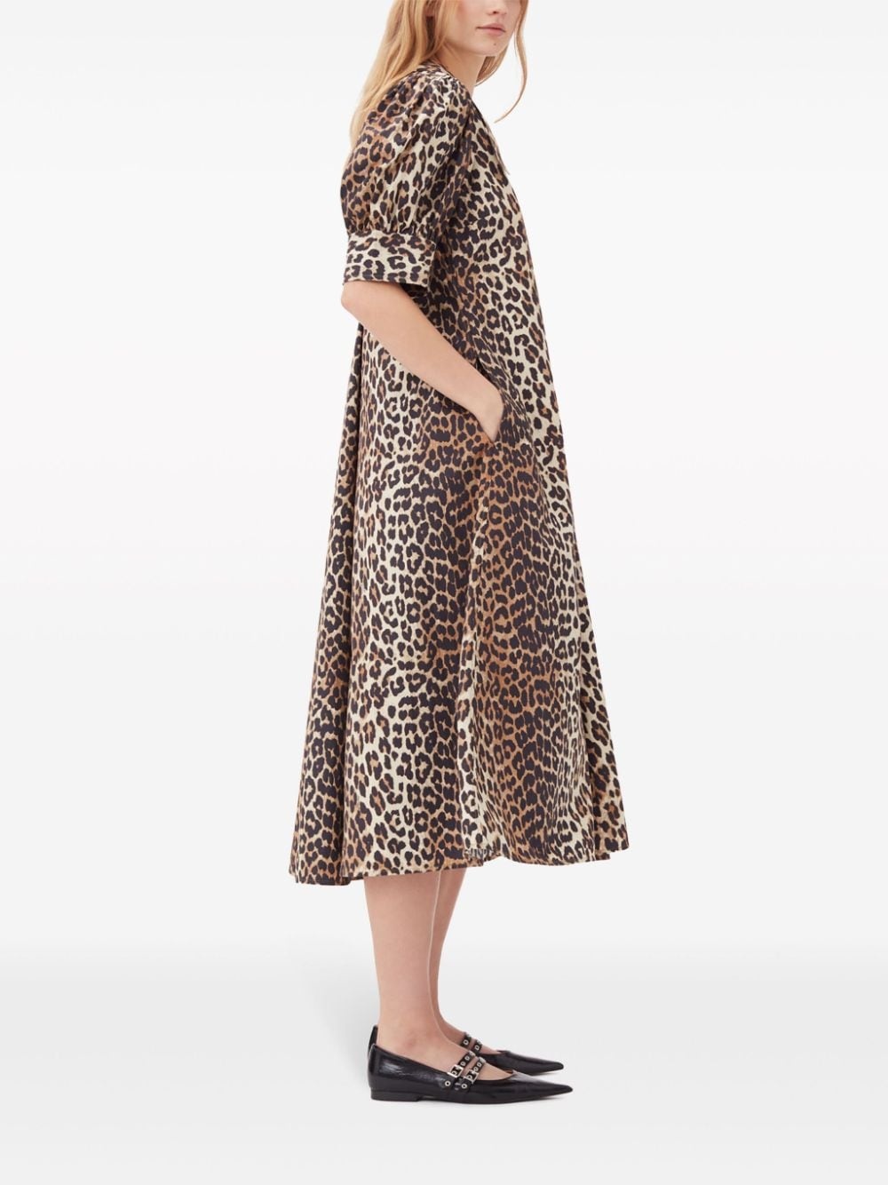 leopard-print organic cotton midi dress - 3