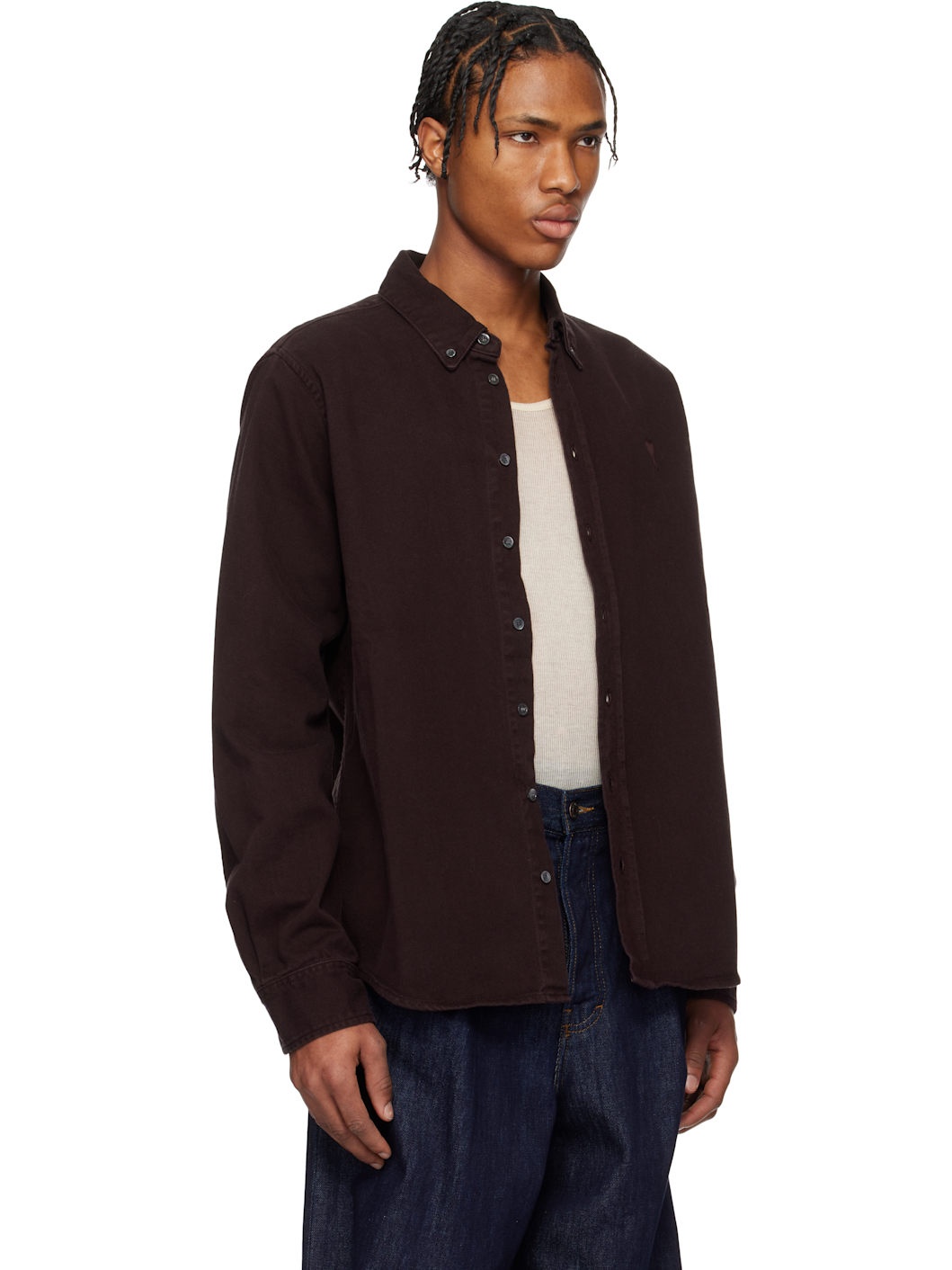 Burgundy Cotton Button-Down Ami de Coeur Shirt - 2