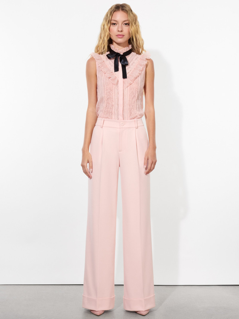 RHEBA MOCK NECK SLEEVELESS RUFFLE BLOUSE WITH BOW 1