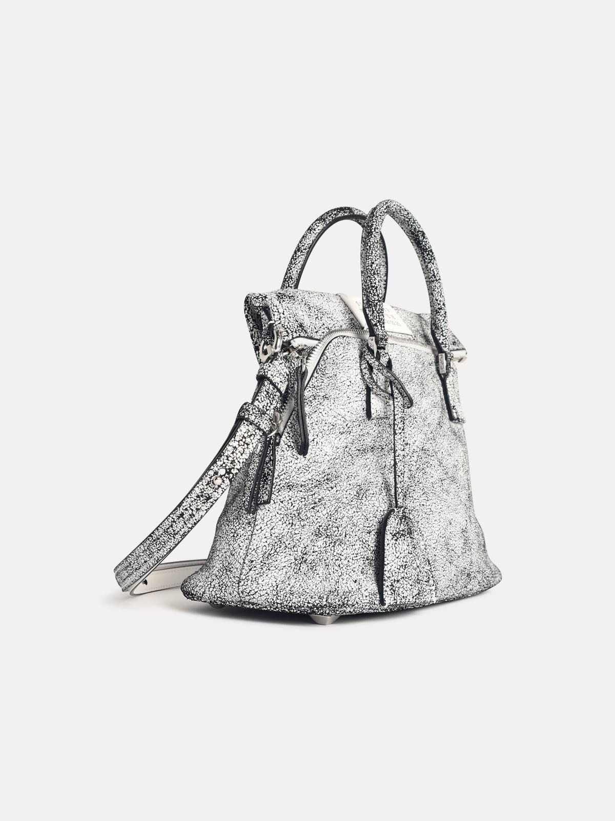'5AC' BLACK AND WHITE CRACKED LEATHER BAG - 2