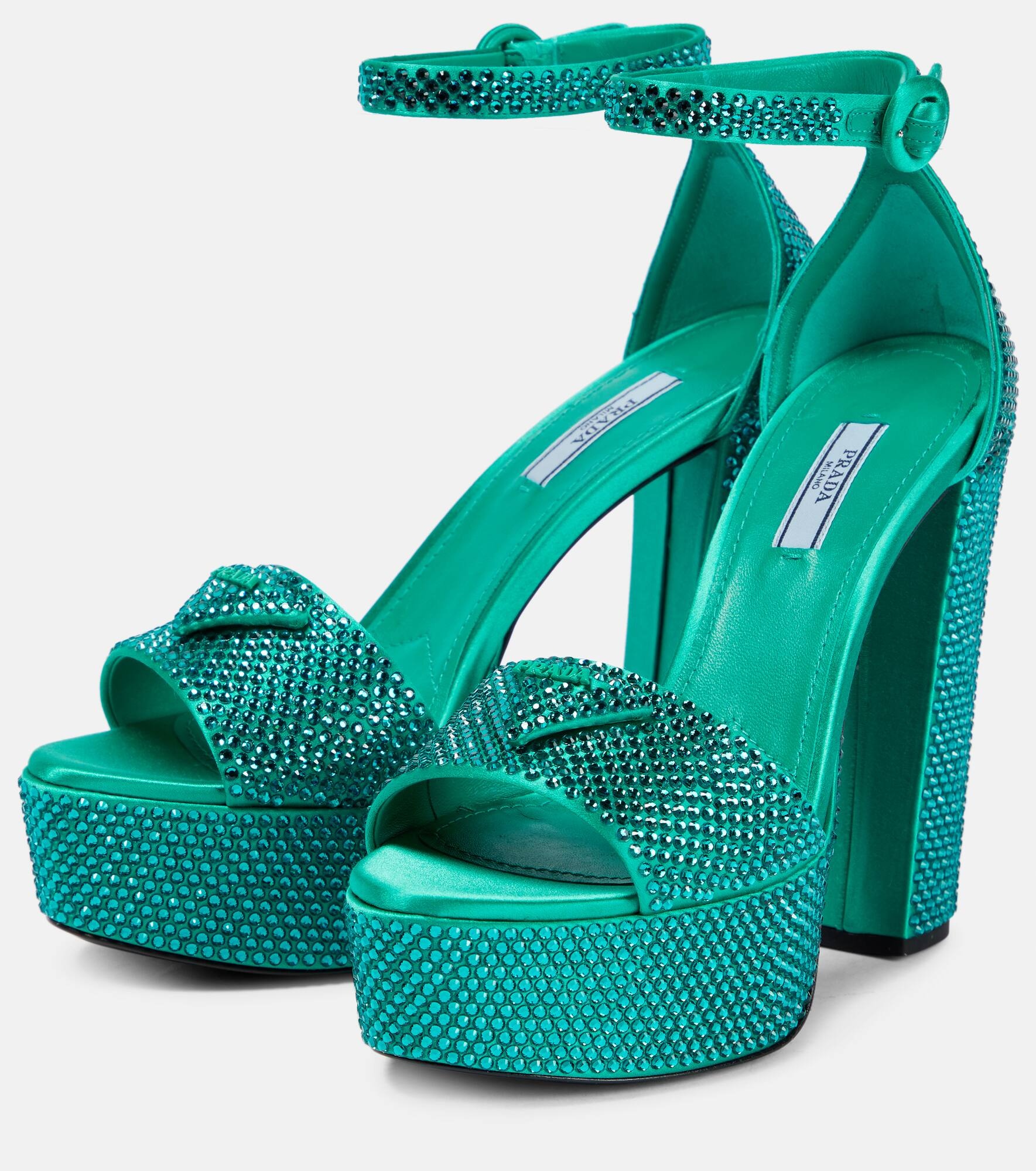 Embellished satin platform sandals - 5