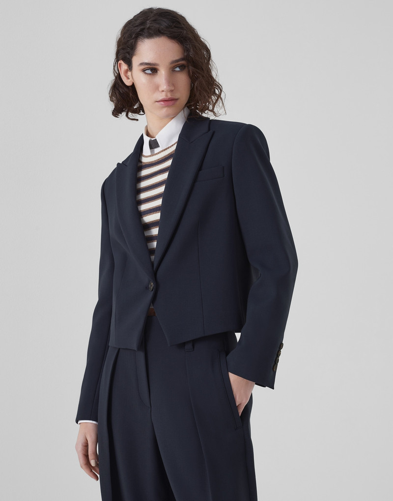Comfort virgin wool crêpe double cloth crop blazer with monili 1