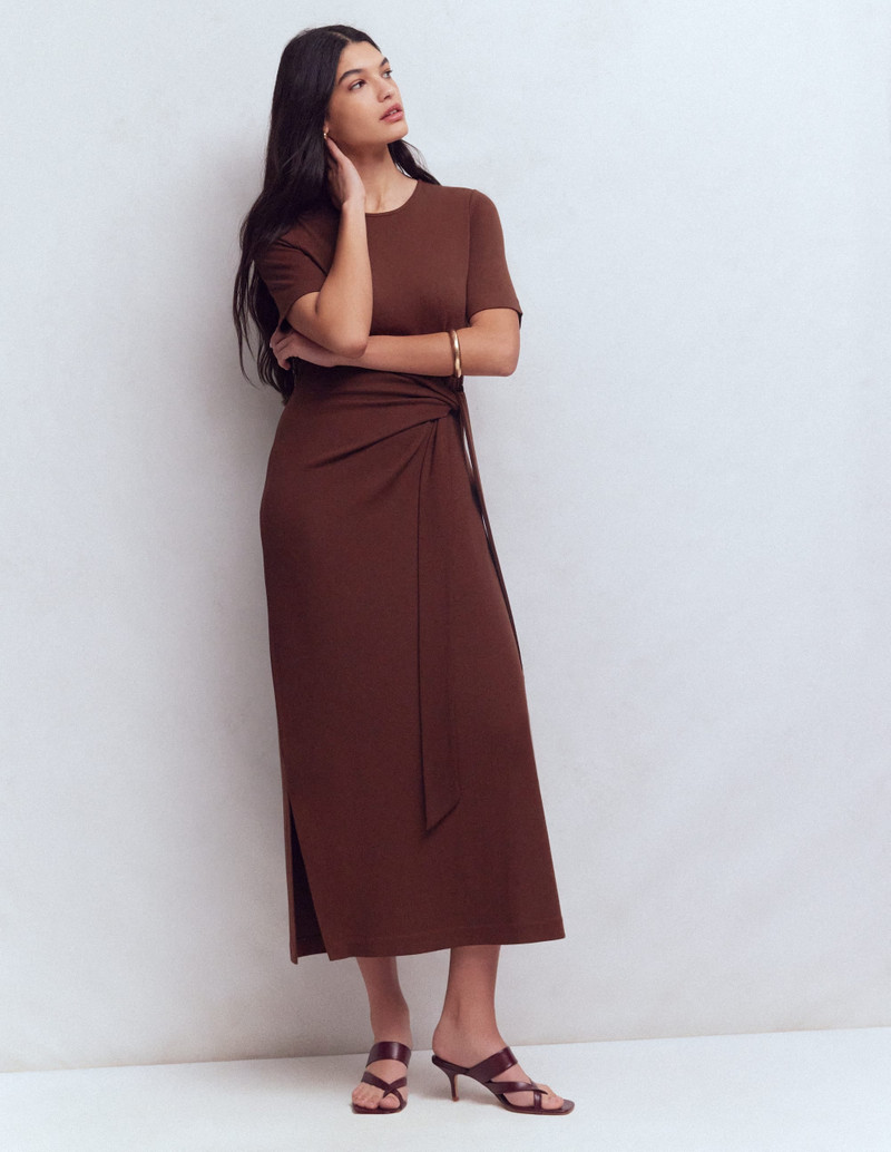 Zinnia Tie Ponte Midi Dress-Espresso 7