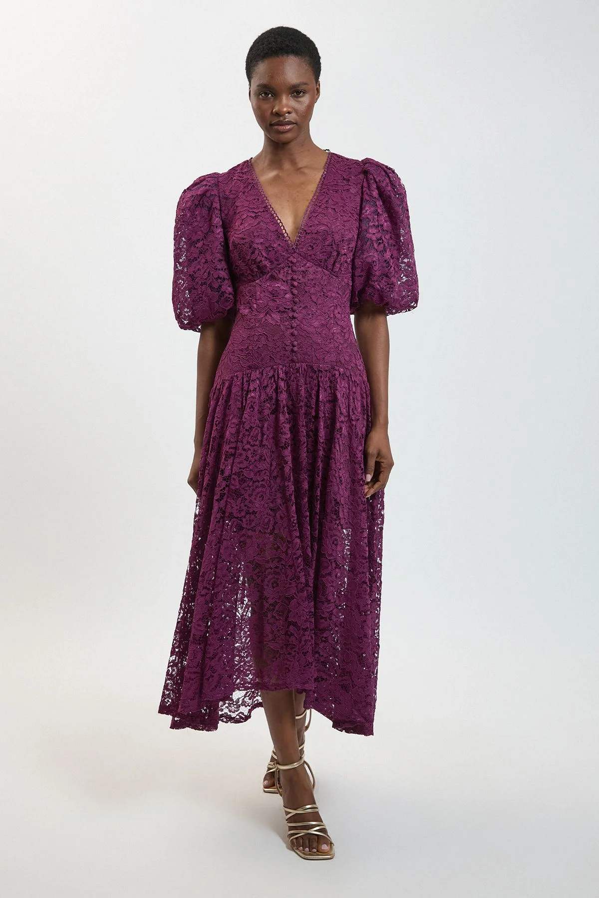 Lace Ruffle Hem Midi Dress - 1