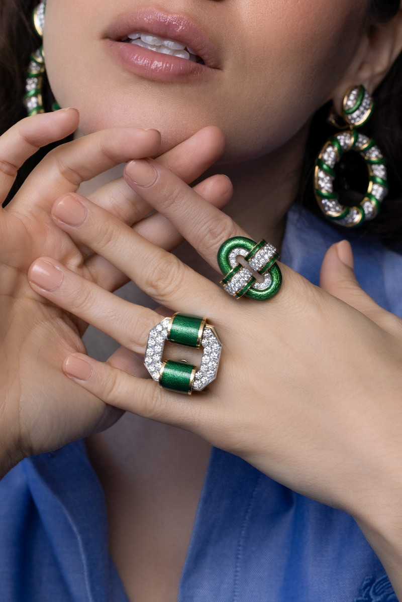 DAVID WEBB Green Octogonal Buckle Ring outlook