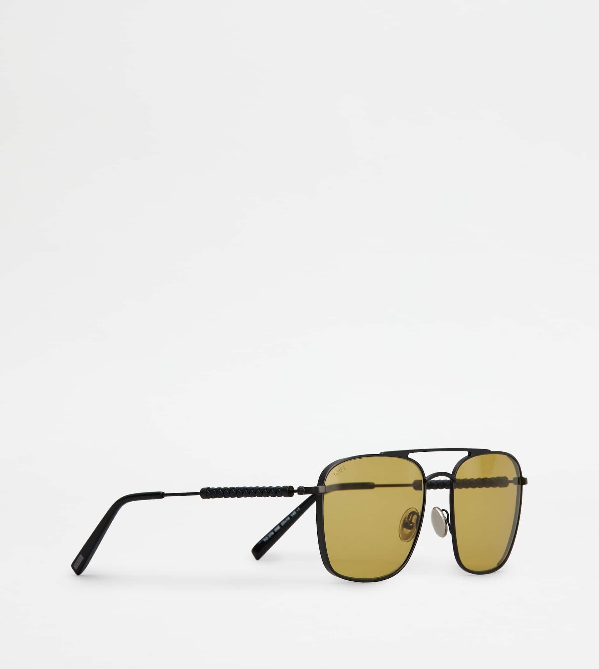 SUNGLASSES WITH TEMPLES IN LEATHER - GREY - 3