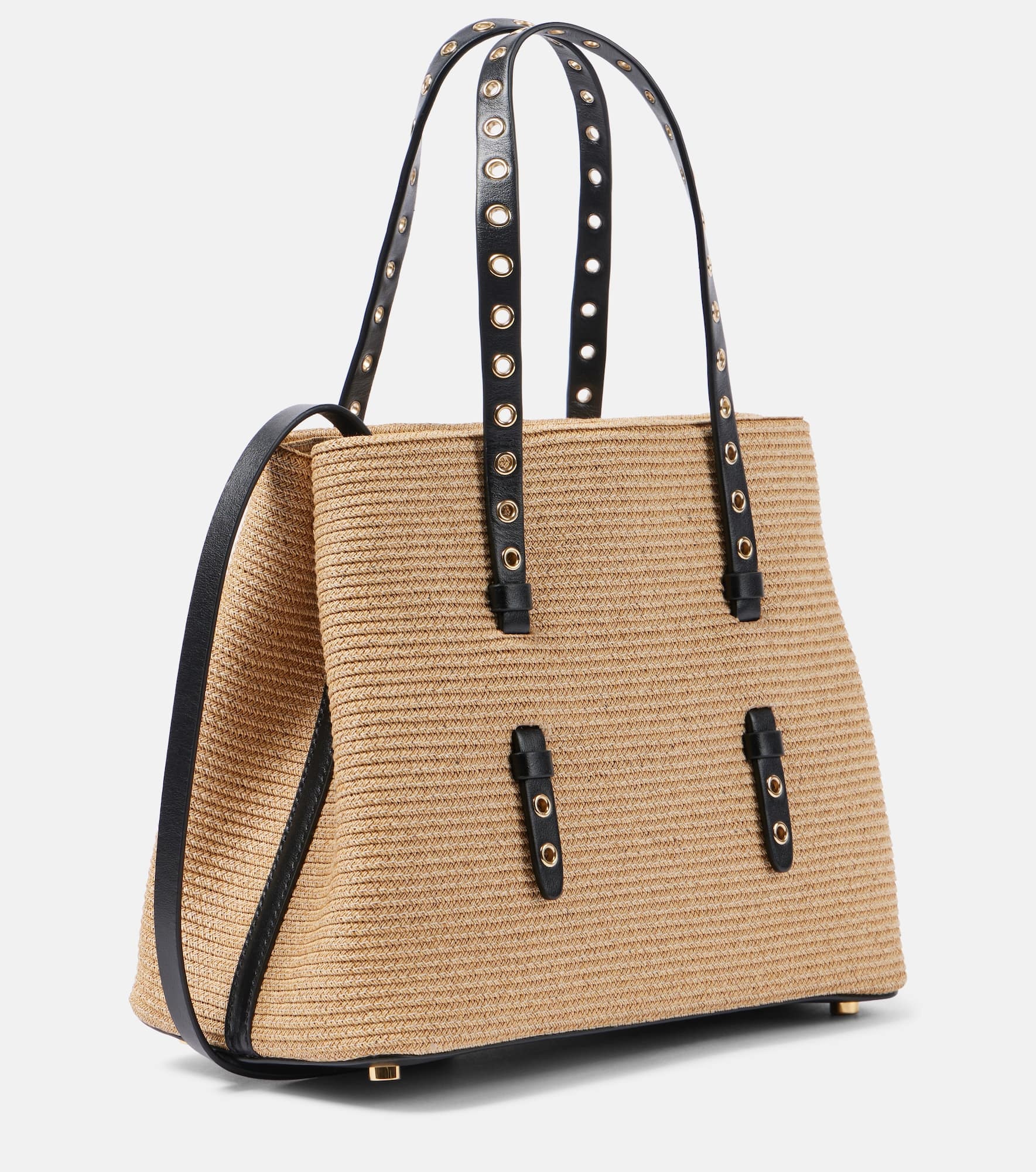 Mina 25 leather-trimmed raffia tote bag - 3