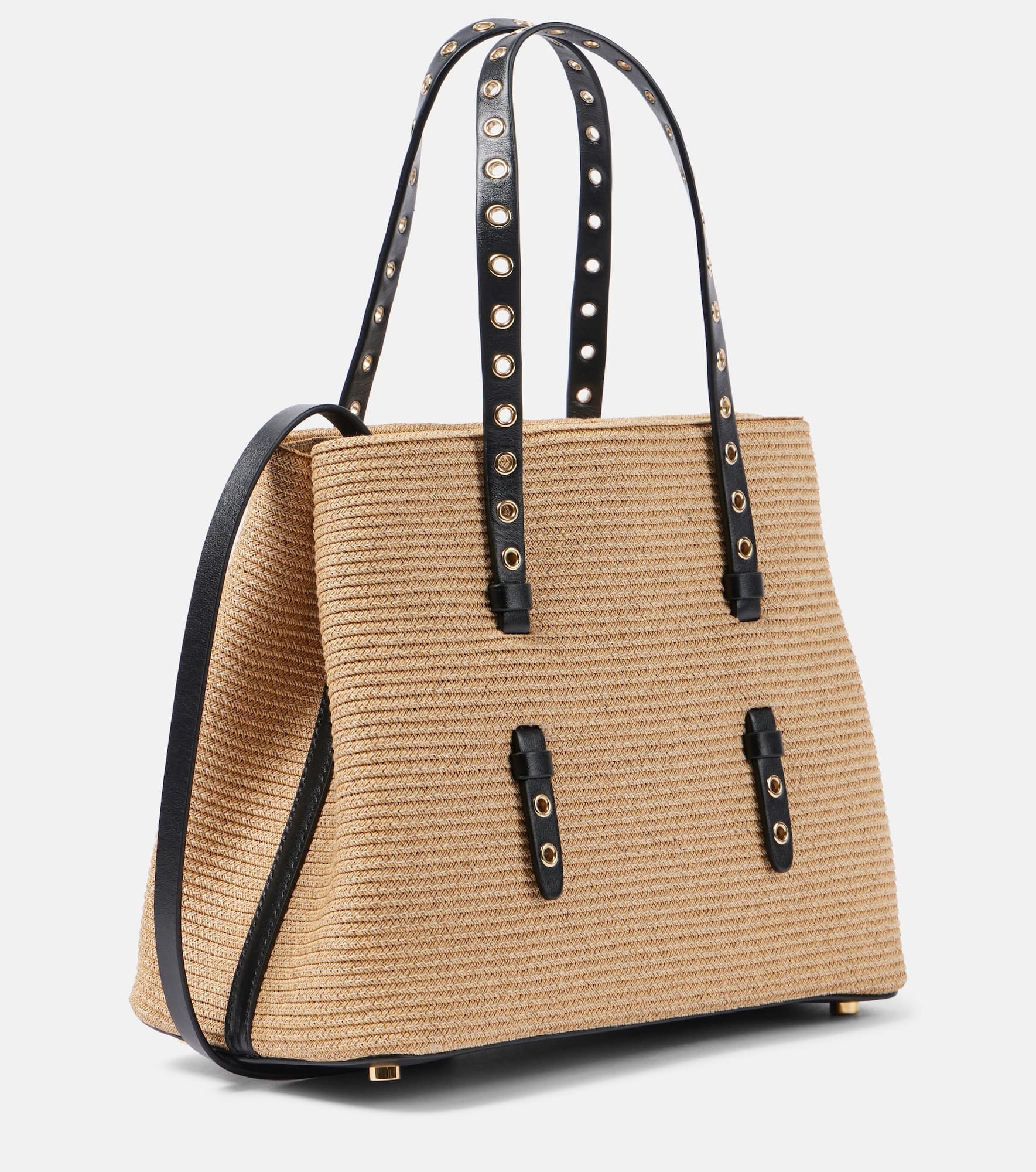 Mina 25 leather-trimmed raffia tote bag - 4