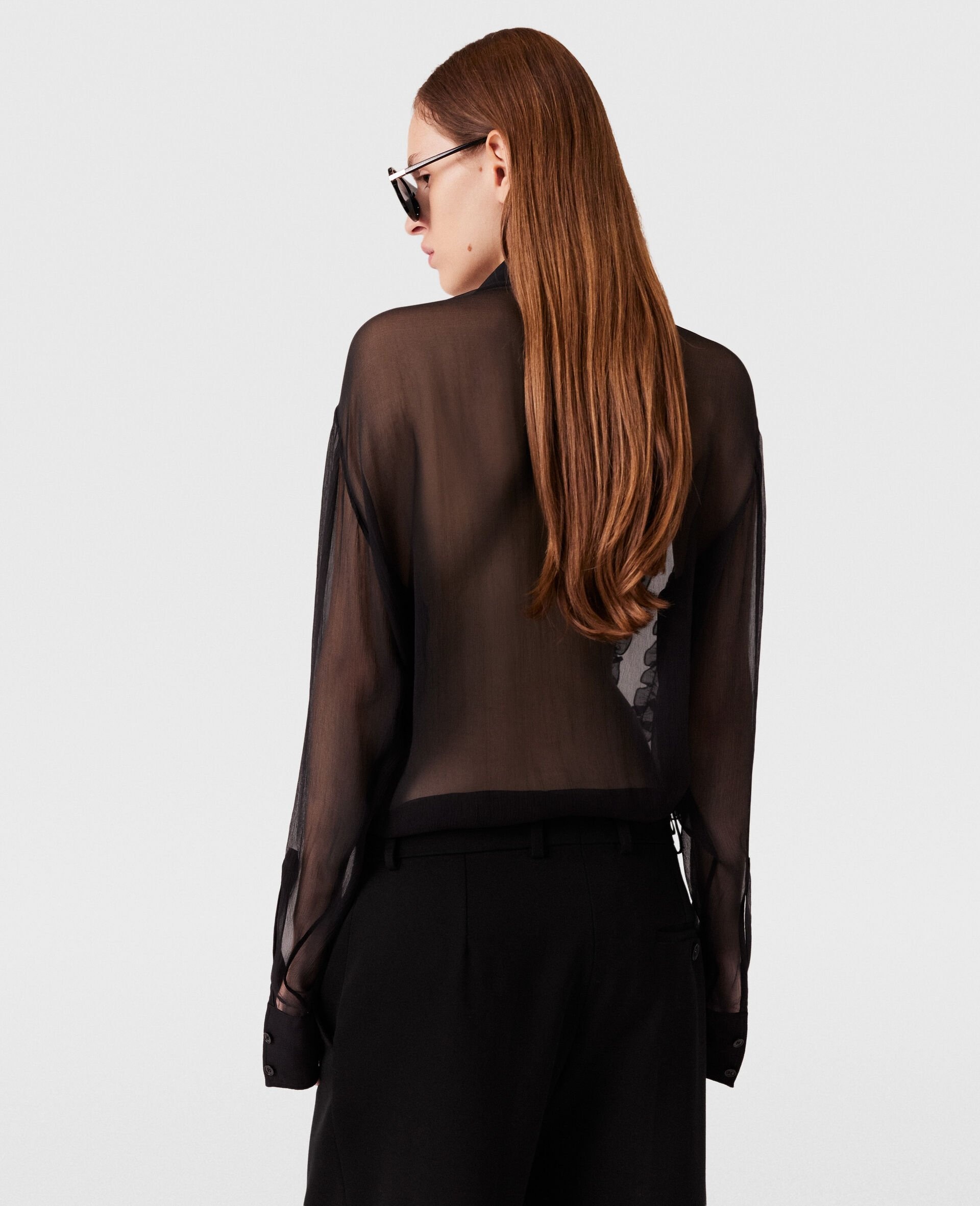 Sheer Ruffled Chiffon Shirt - 5