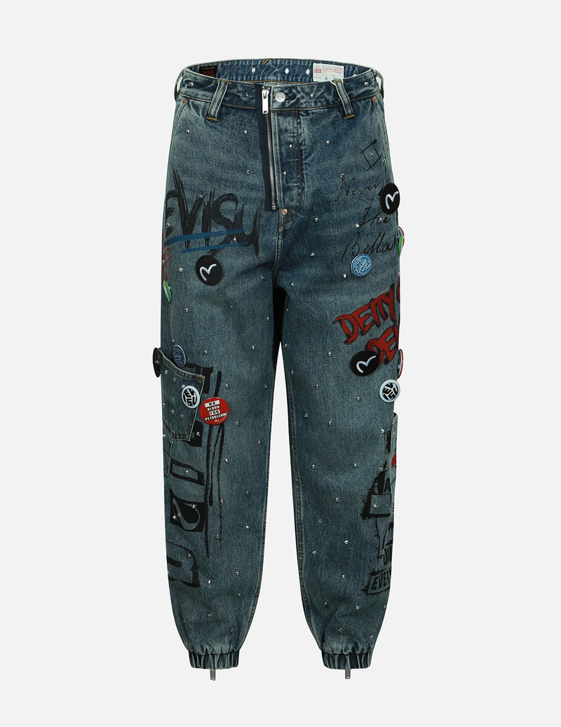 ALLOVER STUDS AND PINS LOOSE FIT DENIM JOGGERS 1
