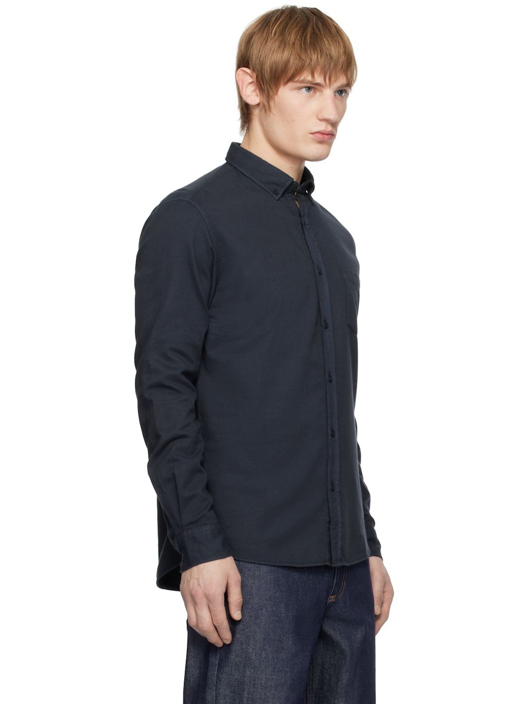 Navy Button Down Flannel Shirt - 2