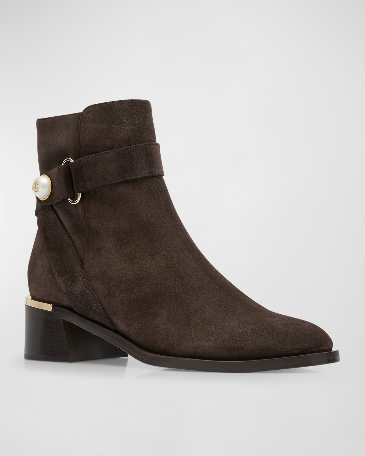 Noor Suede Pearly-Button Ankle Booties - 2