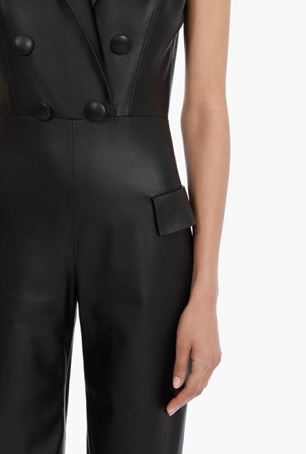 Black double-breasted leather jumpsuit - 8