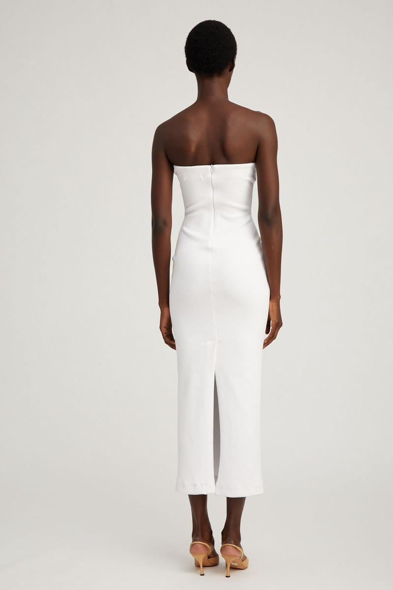 WHITE STRETCH JACQUARD TUBE DRESS 4