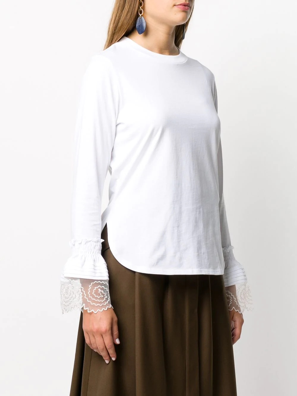 lace-detailed poet sleeve top - 3