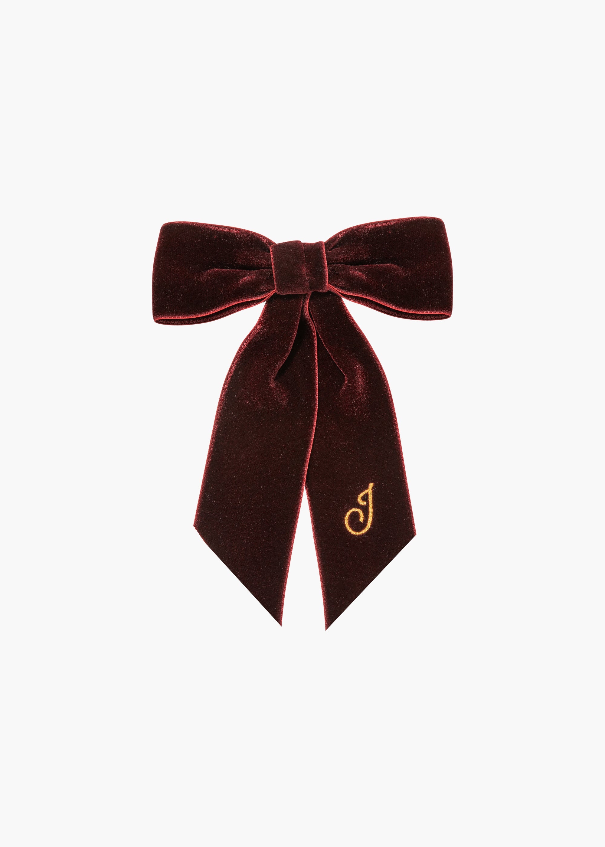 Initial Wide Velvet Bow Barrette - 1