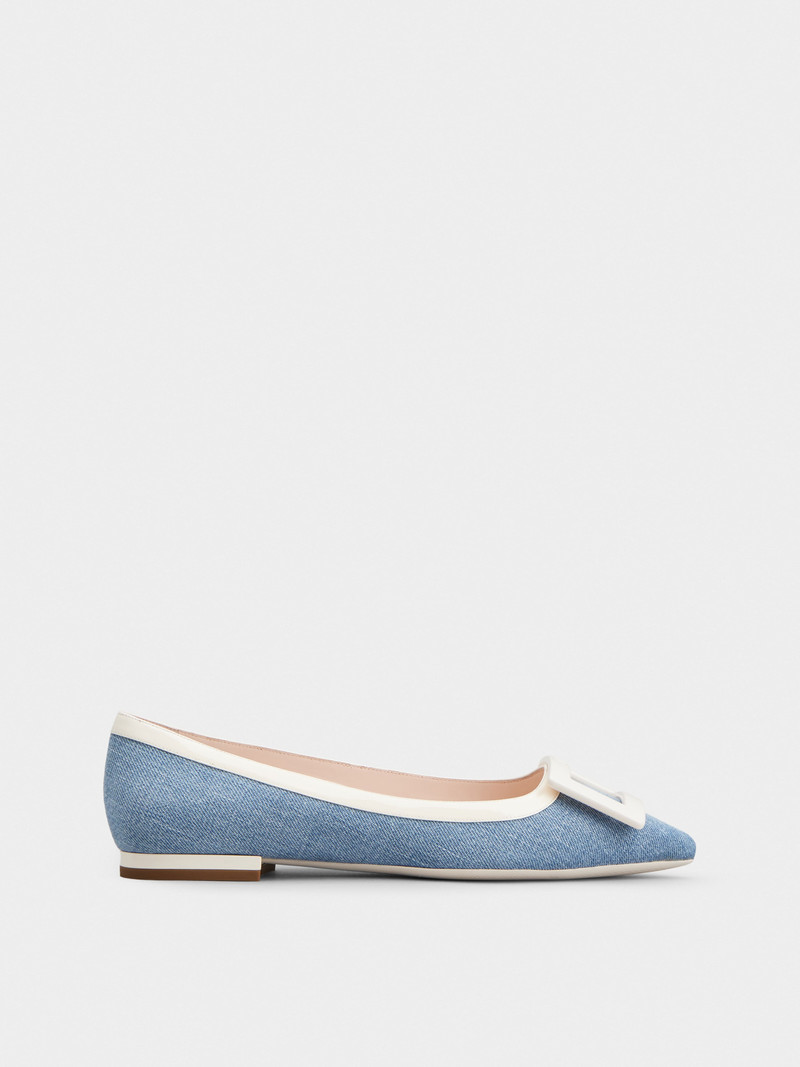 Gommettine Bicolor Lacquered Buckle Ballerinas in Denim - 1