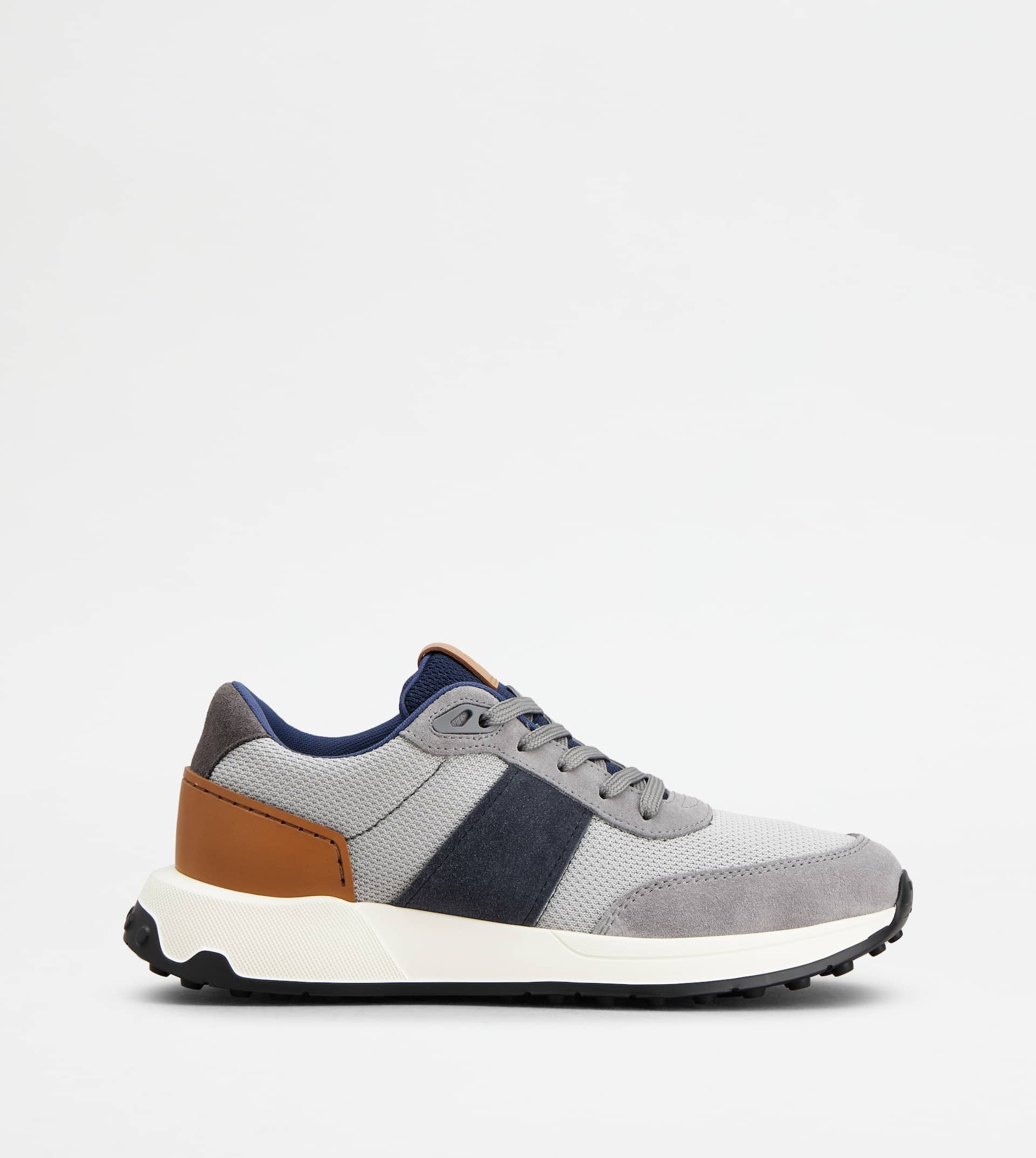 SNEAKERS IN LEATHER AND TECHNICAL FABRIC - BLUE, GREY, BROWN - 1