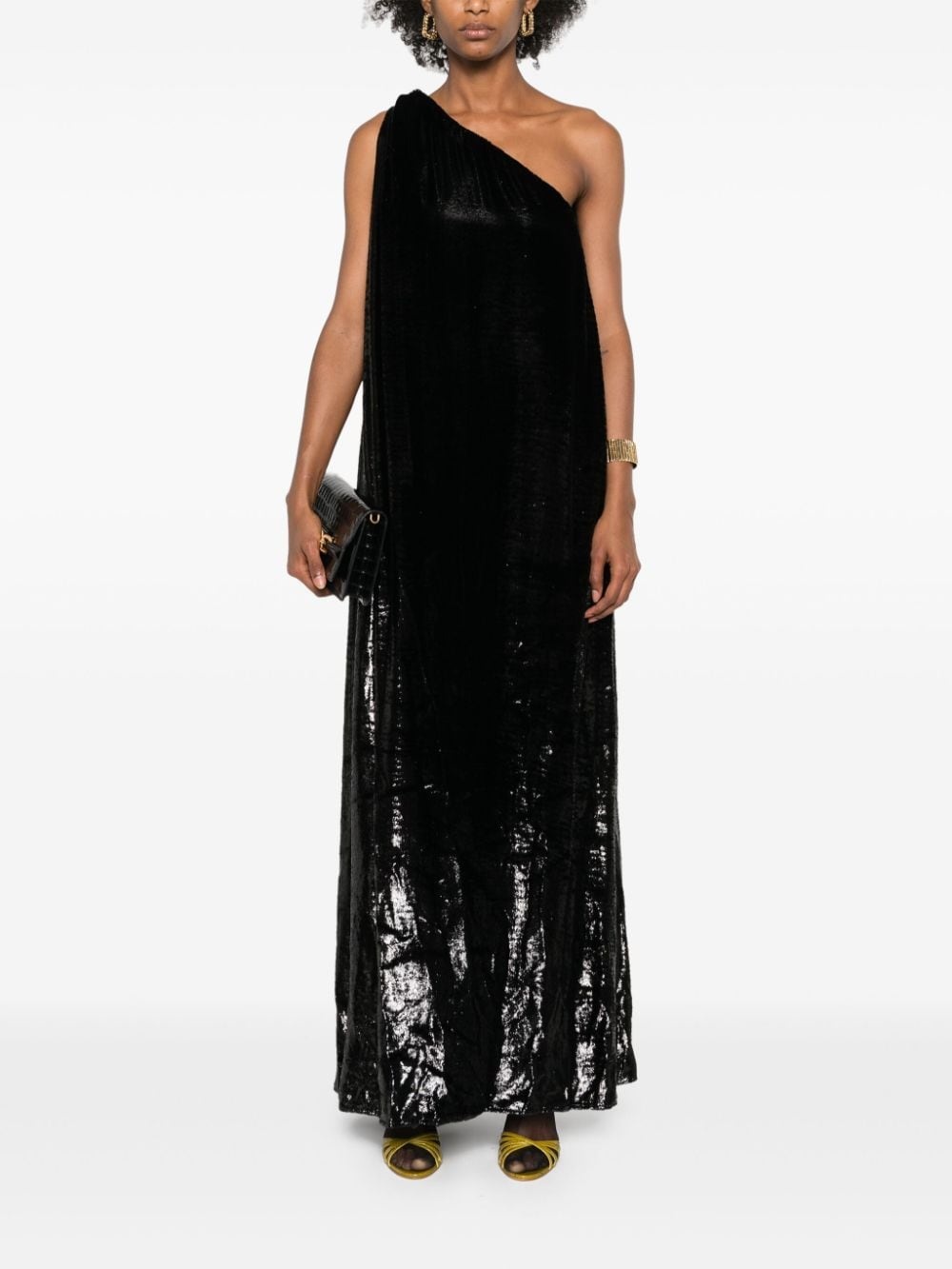 one-shoulder lamÃ©-effect dress - 2