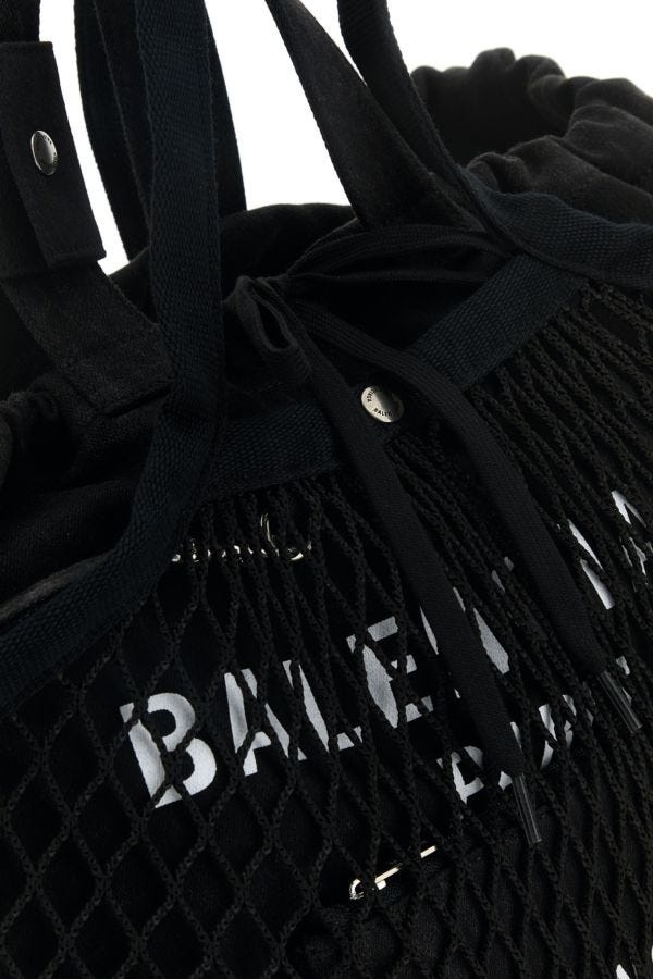 BALENCIAGA Black canvas and mesh medium 24/7 shopping bag