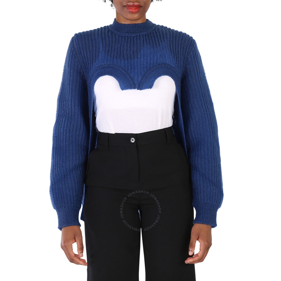 Burberry Ladies Warm Royal Blue Cut-Out Knit Technical Reconstructed Sweater - 3