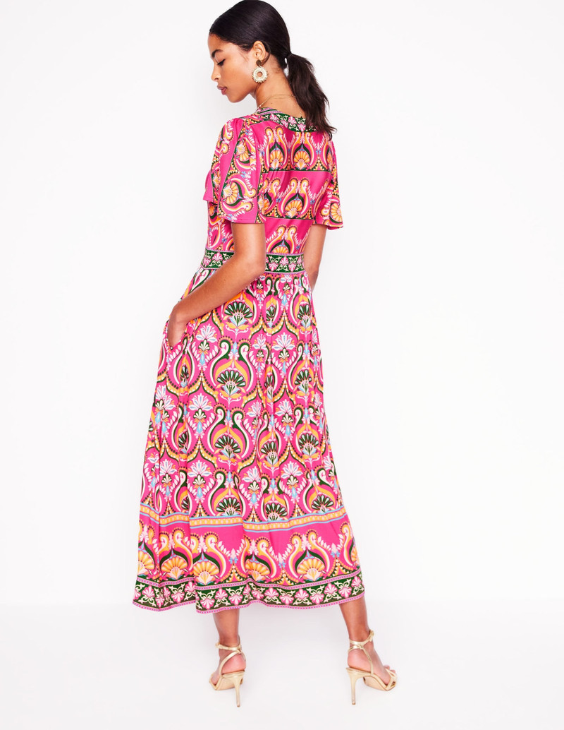 Ellie Flutter Maxi Tea Dress-Pink Peony, Ornamental Floral 4