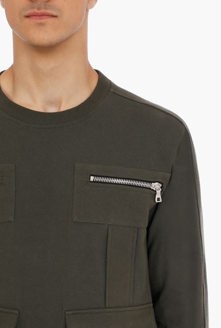 Khaki cotton sweatshirt with pockets - 6