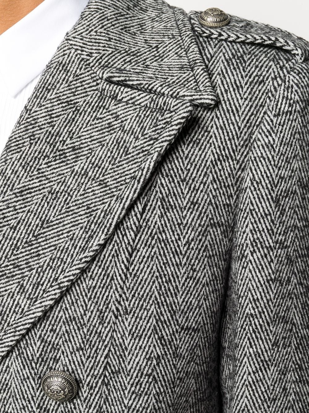 herringbone double-breasted coat - 5