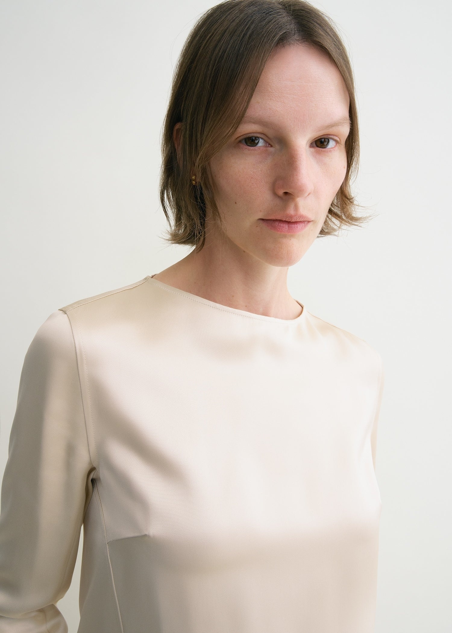 Long-sleeve satin top ecru - 5
