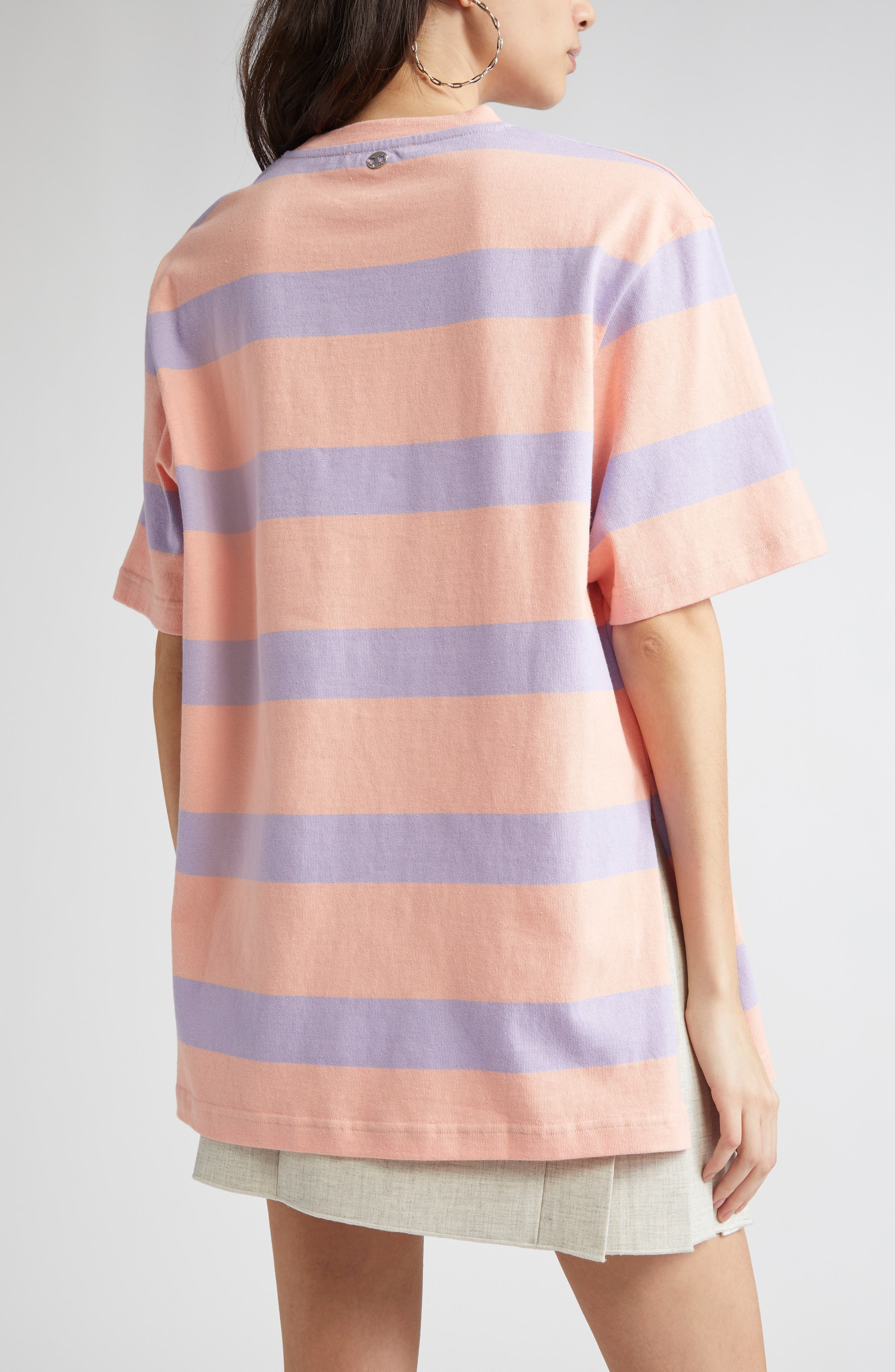 Rabanne Stripe Cotton T-Shirt in Stripes Peach /Lavander at Nordstrom - 3