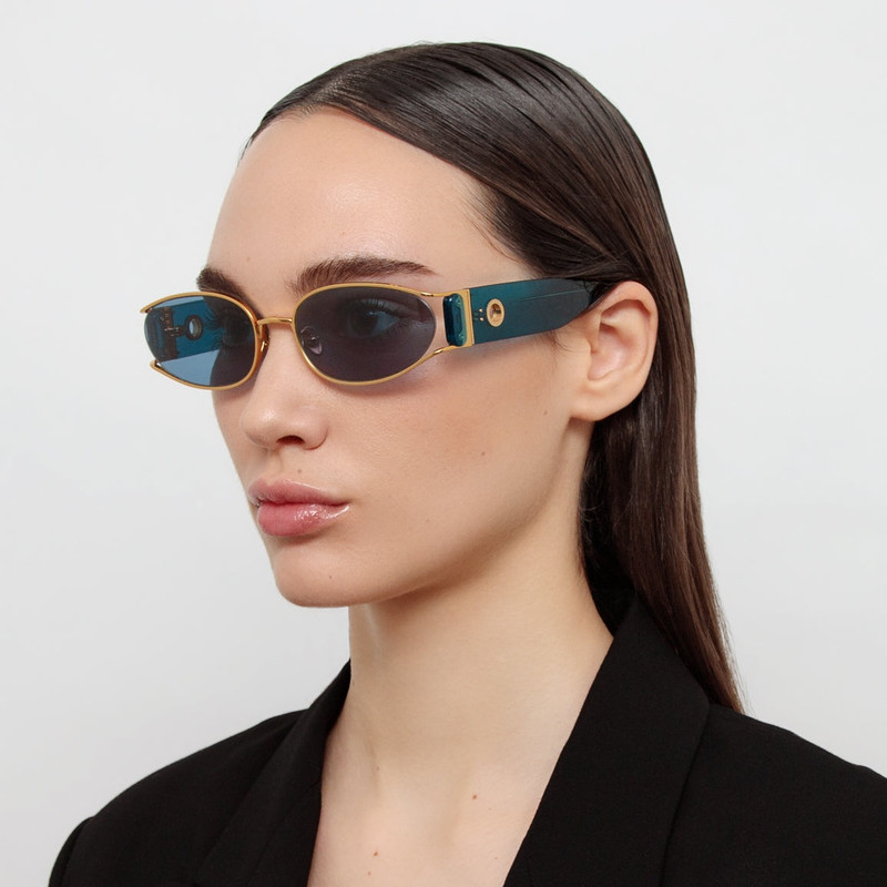 LINDA FARROW Shelby Sunglasses in Aqua outlook