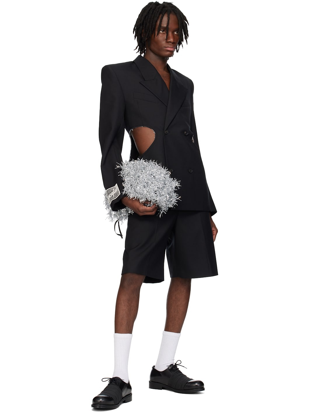 Black Raw Edges Tailoring Shorts - 4