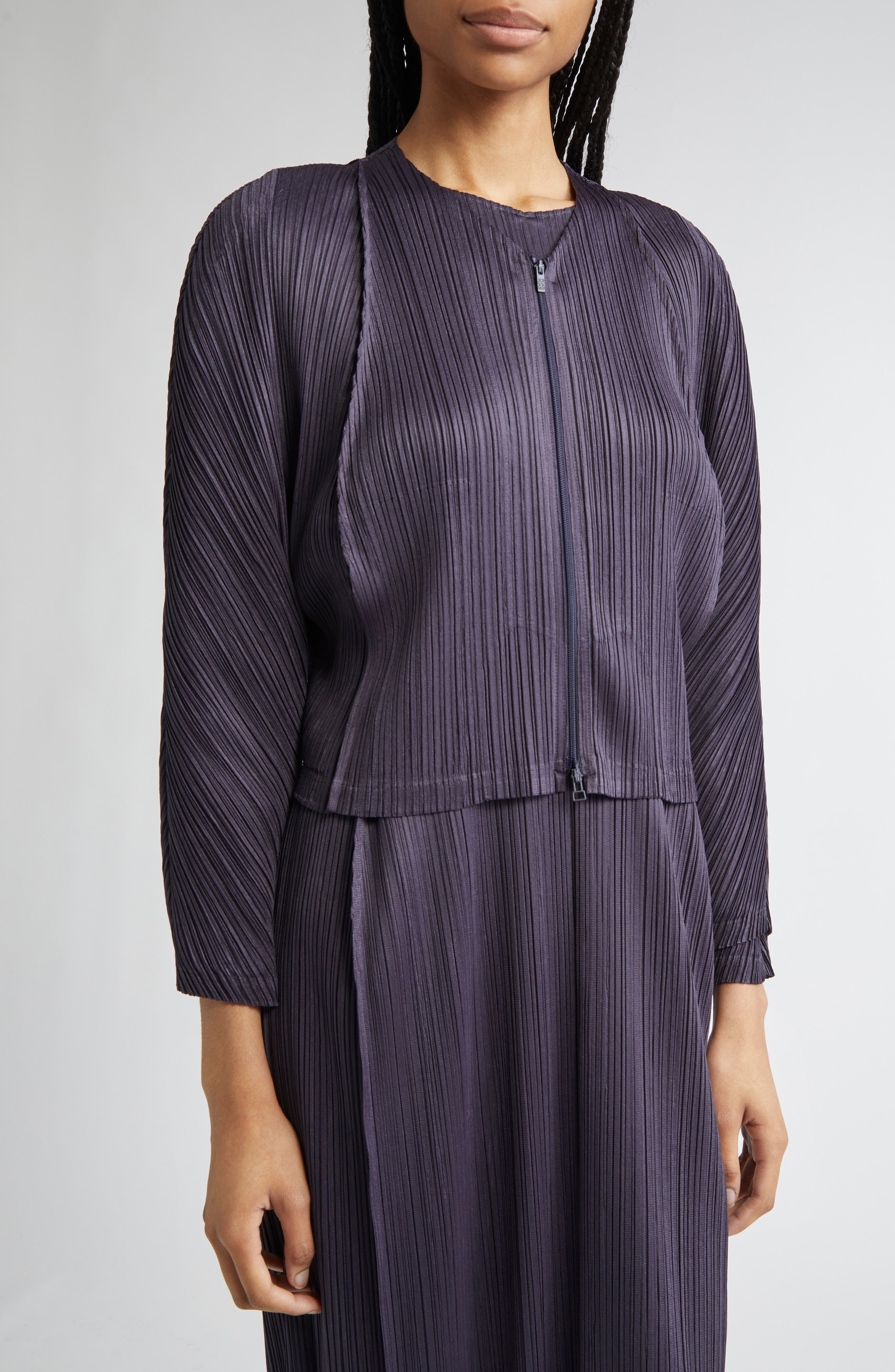 Pleats Please Issey Miyake Lantern Pleated Cardigan in Blue Black at Nordstrom - 5